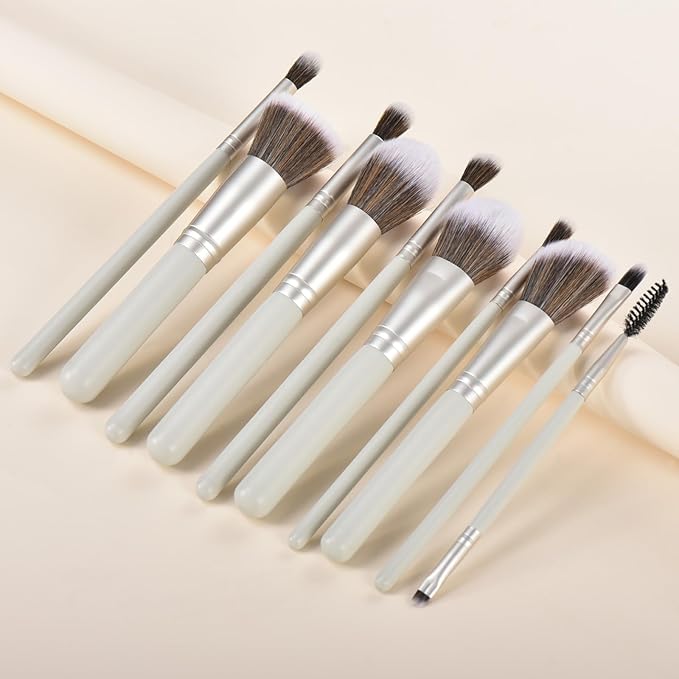 10 Piece Makeup Brushes - Grayish Green Wooden Handle with Soft Synthetic Bristles,for Face & Eye Makeup|Professional Makeup Brushes set for Women & Girls|-VivaGrace Women