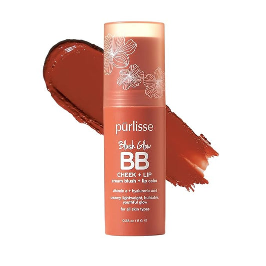 pürlisse Blush Glow BB Lip and Cheek Tint - Hydrating & Buildable 2-in-1 Cream Blush Stick for Cheeks & Lips - Formulated with Nourishing Vitamin E & Hyaluronic Acid - Desert Sunset (.28 oz)-VivaGrace Women