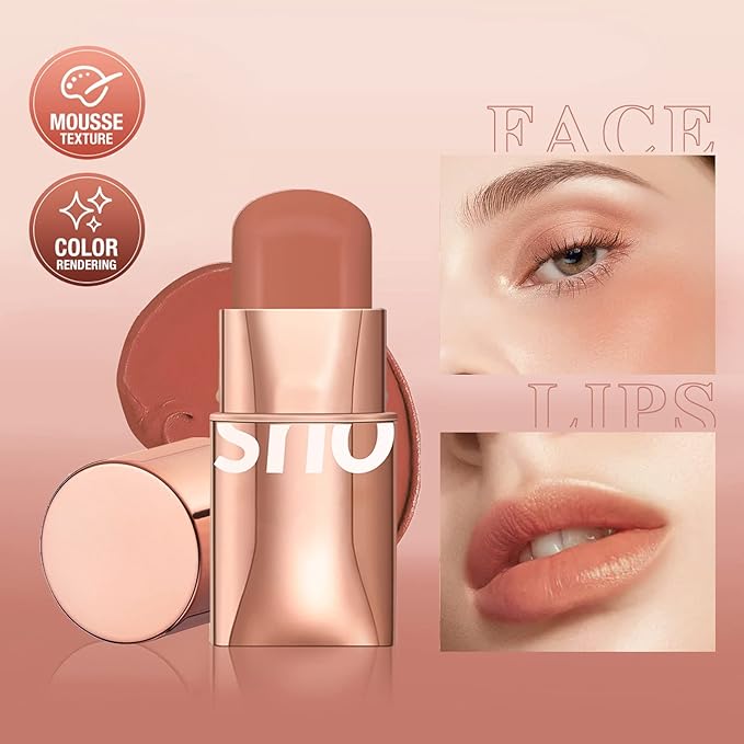 Cream Blush Stick for Cheeks Makeup,Waterproof Blush Face Stick Multi-Use Lip and Cheek Tint,Matte Finish Lightweight Easy to Blend Natural Cream Blusher Makeup for All Skin Tones-Coral Red-VivaGrace Women