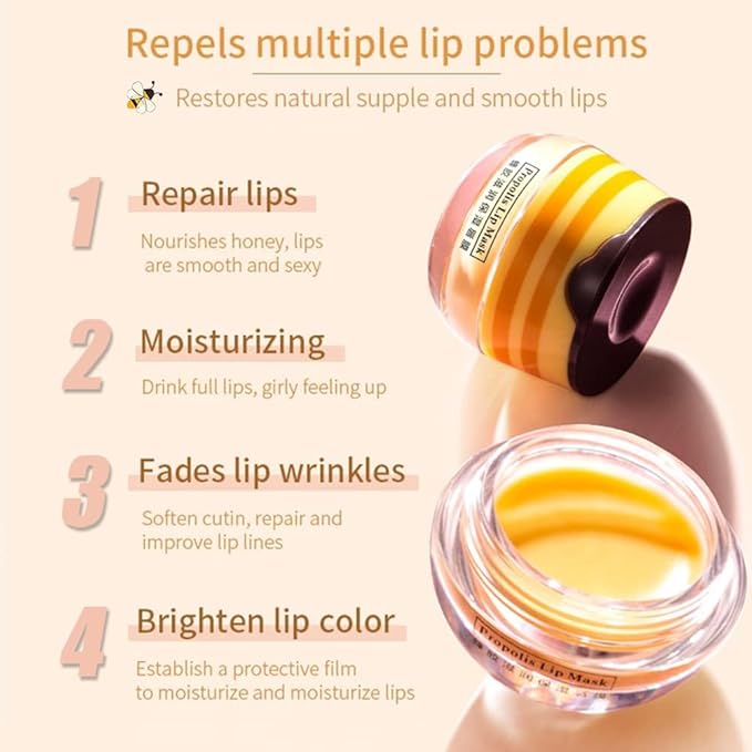 Bee Lip Balm Honey Pot,Honey Lip Mask Propolis Moisturizing Lip Balm with Stick,Propolis Moisturizing Honey Lip Balm,Hydrating & Prevention Dry and Cracked Lip,Lip Care Products-VivaGrace Women