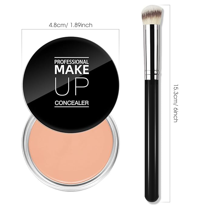 Cream Concealer Full Coverage Makeup, Matte Color Correcting Concealer with Brush, Waterproof, Conceals Blemish, Pores and Spots, Under Eye Makeup Concealer for Dark Circles (#06 TAN)-VivaGrace Women