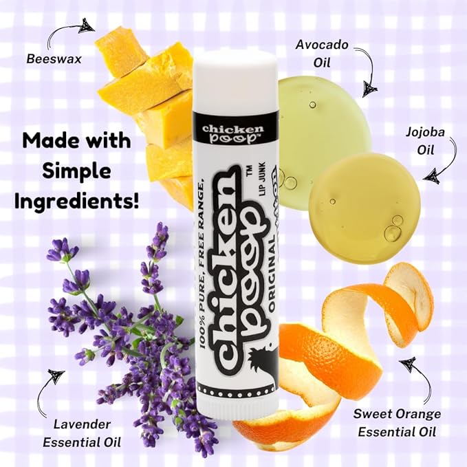 Chicken Poop Lip Balm Simone Chickenbone 100% Natural Moisturizer for Dry, Chapped Lips, Combo (Original, Mint, Outdoors with SPF 30, Coconut), 4 Pack-VivaGrace Women