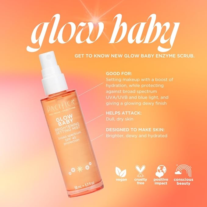 Pacifica Beauty Glow Baby Brightening Setting Mist & Glowy Vitamin C Skin Solve Set, Skincare, Suncare, SPF 45, UVA/UVB, Blue Light Protection, Primer, Vegan, 1.7 fl oz and 1 fl oz (Set of 2)-VivaGrace Women