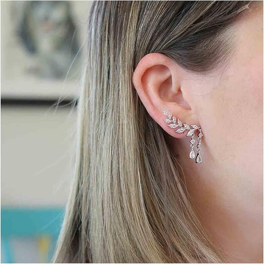 Boho Rhinestone Ear Crawler Earrings Gold Crystal Wing Ear Climber Earrings Angel Wing Crystal Dangle Earrings Cz Wing Studs Earrings Jewelry for Women and Girls-VivaGrace Women