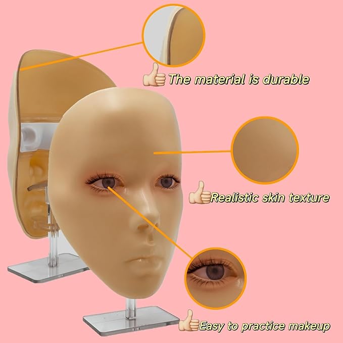 3D Makeup Practice Face, XIJIEMAO Mannequin Head For Makeup, Reusable Silicone Full Makeup Mannequin Head With Stand And Brush Set, Eye Shadow Makeup Face Board, Emerging Makeup Artist, Girl'S Gift-VivaGrace Women