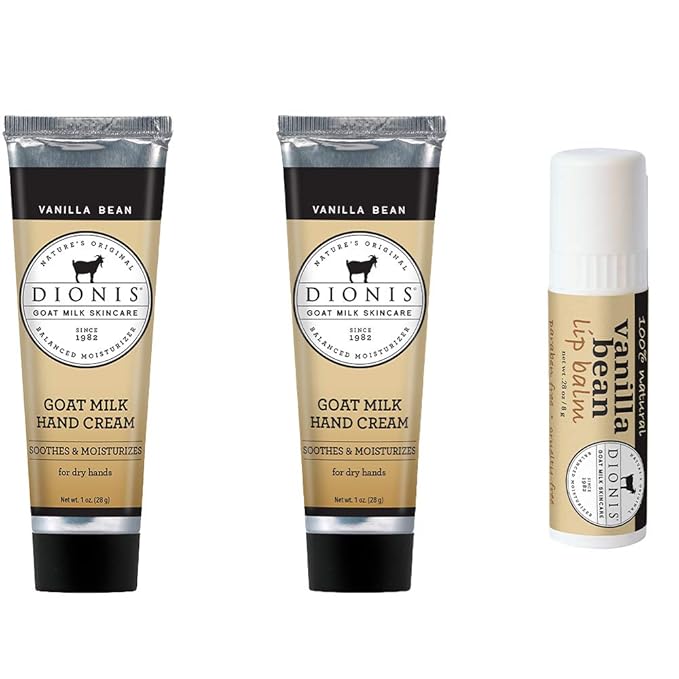 Dionis Goat Milk Hand Cream and Lip Balm 3 Piece Gift Set (Vanilla Bean, 3 Piece)-VivaGrace Women