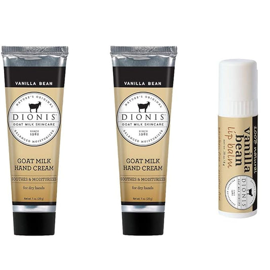 Dionis Goat Milk Hand Cream and Lip Balm 3 Piece Gift Set (Vanilla Bean, 3 Piece)-VivaGrace Women