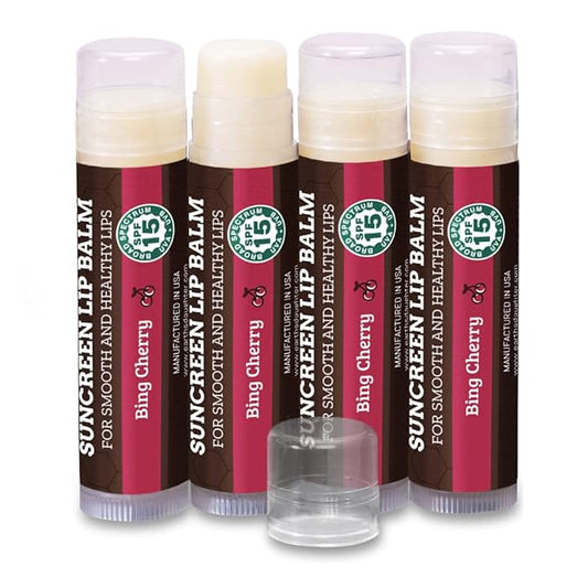 SPF Lip Balm 4-Pack by Earth's Daughter - Lip Sunscreen, SPF 15, Organic Ingredients, Cherry Flavor, Beeswax, Coconut Oil, Vitamin E - Hypoallergenic, Paraben Free, Gluten Free-VivaGrace Women