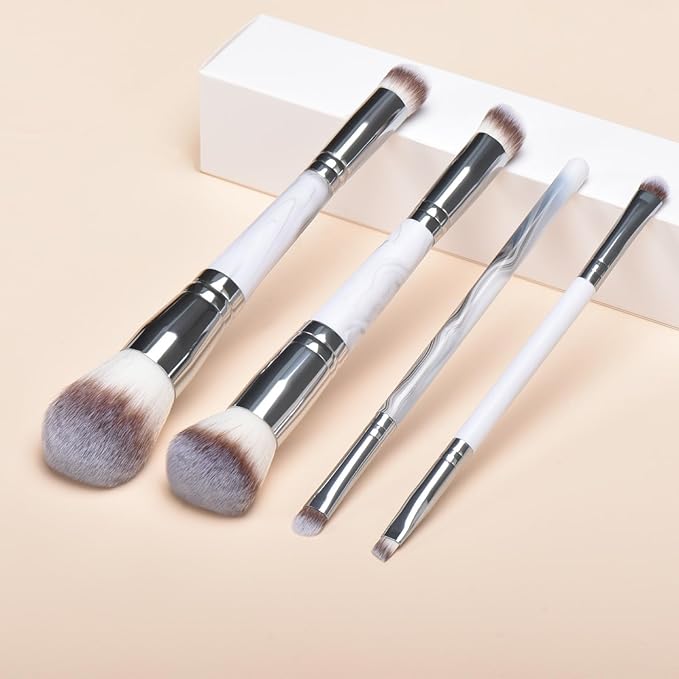 4 pcs makeup brushes, double head makeup brush set, loose powder powder blusher foundation make-up concealer eye shadow eyebrow brush, multi-purpose makeup tools-VivaGrace Women