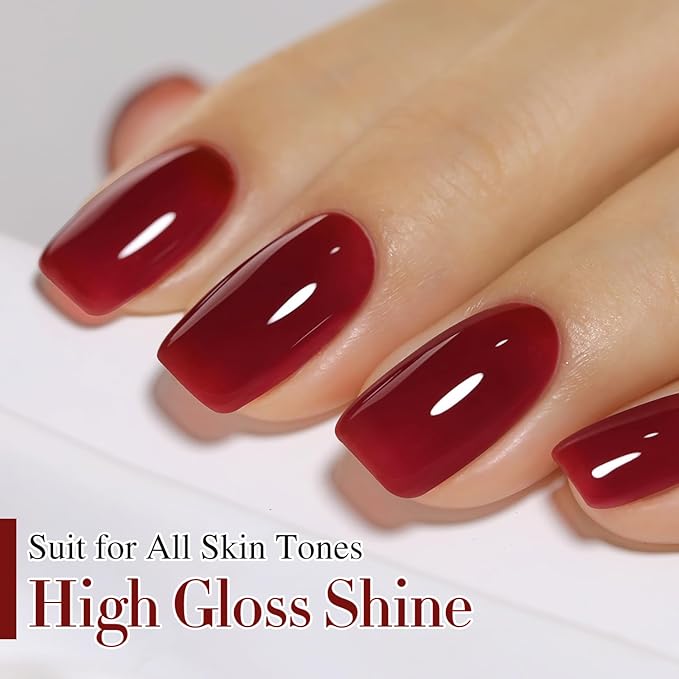 Double Rhythm Translucent Gel Polish Sheer Neutral Natural Light Milky Same Color Same Bottle 15ML Jelly Nail Polish Nail Art DIY at Home (Jelly Burgundy-A1400)-VivaGrace Women