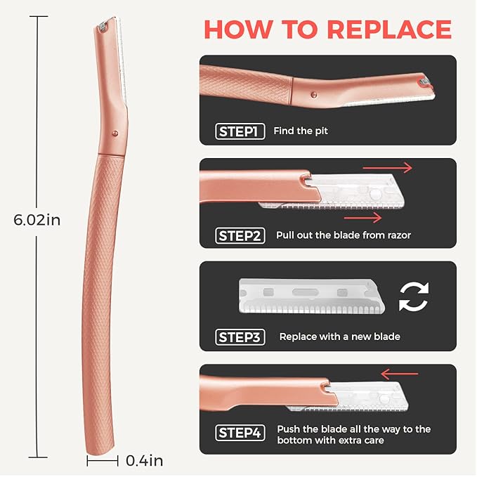 ZOMCHI Eyebrow Razor, Face Razors for Women&Men, Eyebrow Trimmer Shaper with Precision Cover,Facial Shaver with 6 Blades (Rose Gold)-VivaGrace Women
