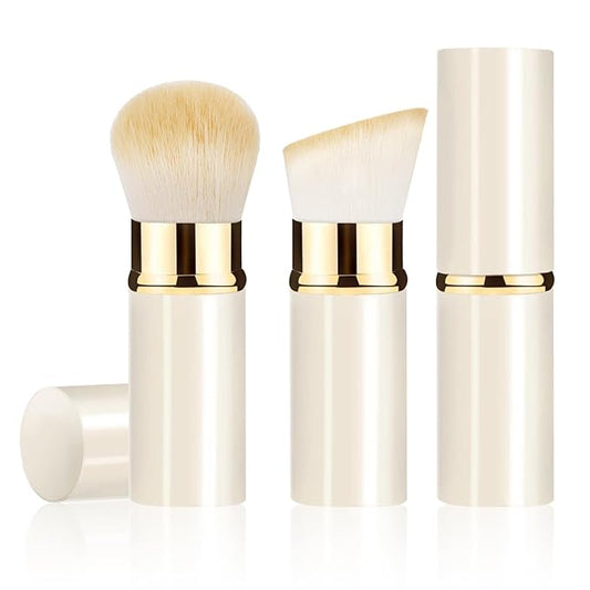Makeup Brush, Retractable 2 Pack Travel Kabuki Powder Makeup Brush, Foundation Face Blush Brushes for Blending Liquid, Blush, Bronzer, Buffing, Sunscreen,Flawless Cosmetics-VivaGrace Women