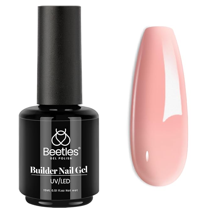 Beetles Builder Gel 15ML, 7 in 1 Builder Strengthener Gel Translucent Pink Nude Gel Nail Extension Brush in Bottle UV Gel Nail Polish, No Slip Solution Need Base Gel Needed-VivaGrace Women