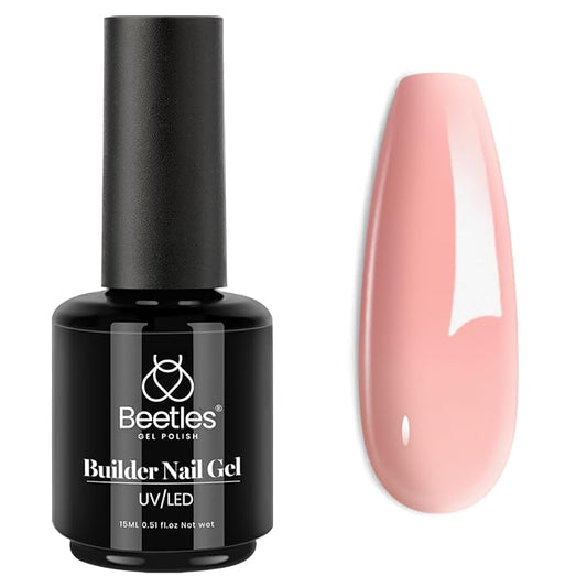 Beetles Builder Gel 15ML, 7 in 1 Builder Strengthener Gel Translucent Pink Nude Gel Nail Extension Brush in Bottle UV Gel Nail Polish, No Slip Solution Need Base Gel Needed-VivaGrace Women