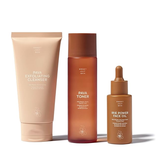 SWEET JULY SKIN The Essentials Set - 3 PC Full Size Cleanser, Toner, Facial Oil to Achieve Balanced, Glowing and Hydrated Skin-VivaGrace Women