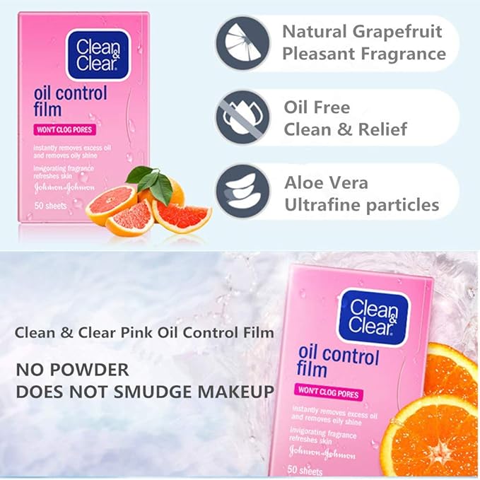 Oil Control Film Replacment for Clean & Clear Oil-absorbing Sheets,3 Pack (Grapefruit Fragrance) Oil Blotting Sheets For Face,Makeup Friendly High-performance Handy Face Blotting Paper for Oily Skin-VivaGrace Women
