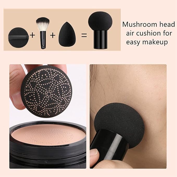 Air Cushion CC Cream Mushroom Head Foundation Air Cushion BB Cream Concealer Moisturizing Brighten Makeup Long Lasting Waterproof-Natural 2Pack-VivaGrace Women