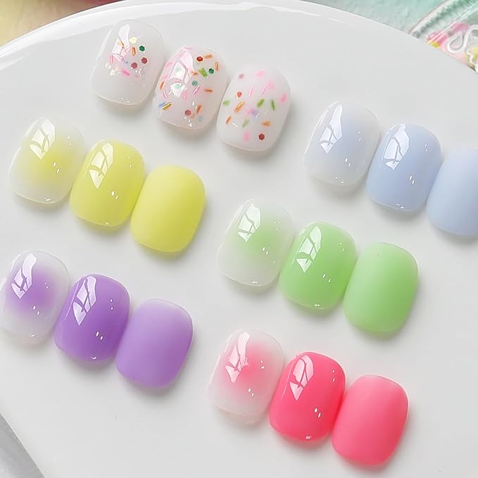 Born Pretty Jelly Pastel Gel Nail Polish 6 Colors Spring Summer Yellow Green Blue Purple Pink Candy Sweet Colors Apex Building Effect Gel Polish Kit Nail Art Gel Manicure Kit DIY at Home Salon Gifts-VivaGrace Women