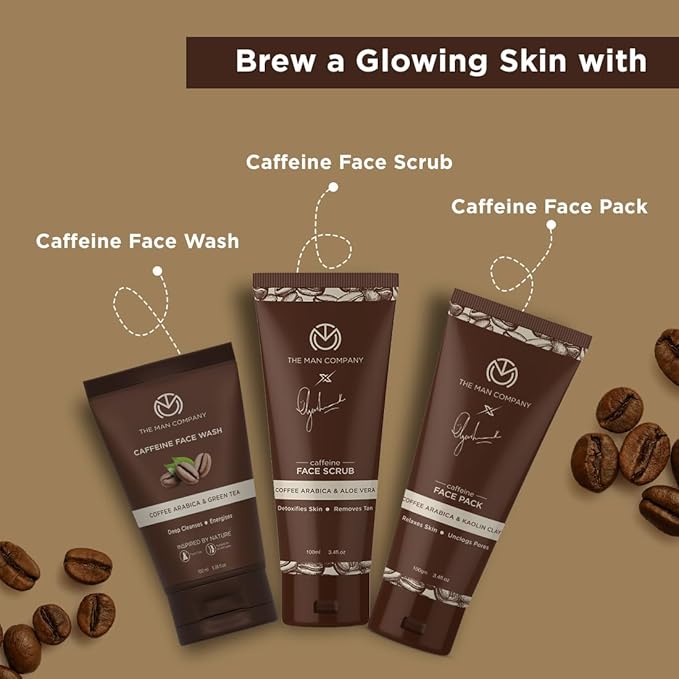 The Man Company Coffee Face Care Kit with Face Wash, Face Scrub, Face Pack | Cleanses, Detoxifies, Relaxes, Glowing and Brightening Skin - Pack of 3-VivaGrace Women