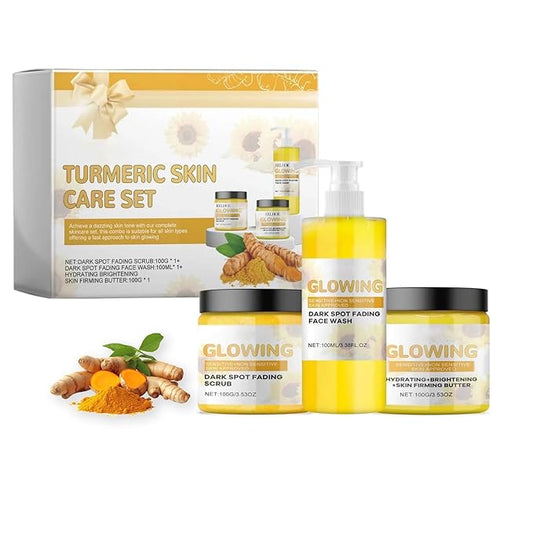 Turmeric Glow Combo Skincare Set, Turmeric Glow Face Wash Combo Set Include Glow Turmeric Face Scrub, Turmeric Facial Cleanser, Turmeric Face Cream, Moisturizer Skincare Sets for Women Men, 3PCS-VivaGrace Women