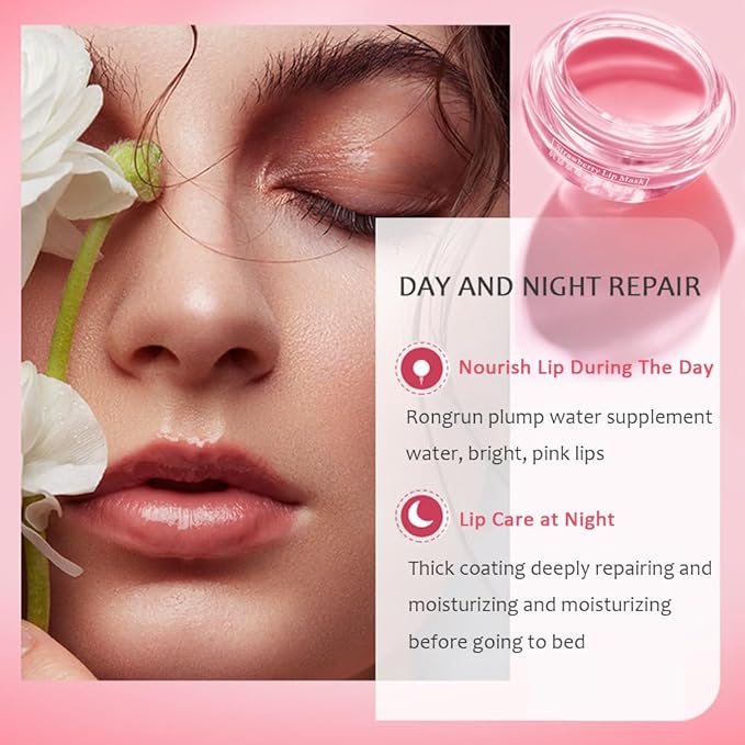 Bee Lip Balm Honey Pot,4 PCS Strawberry & Honey Moisturizing Propolis Lip Mask,Hydrating Prevention Dry and Cracked Lip Scrubs Exfoliator,Lip Sleep Mask Reduces Lip Lines Lip Skin Care Products…-VivaGrace Women
