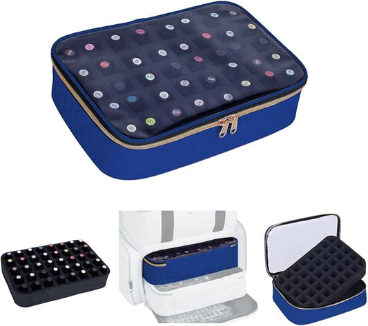 Nail Polish Bag organizer-Holds 40 bottles(15ml-0.5fl.oz)，Nail Polish Carrying Case Clear Multifunctional Cosmetic Travel Cases Makeup Bags DarkBlue