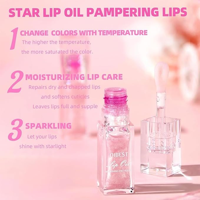 Hydrating Lip Glow Oil-Lip care oil- Lip Oil Tinted for Lip Care and Dry Lips-Prevents Dry Cracked-Non-sticky Big Brush Head-Lip Plumping -Lip Oil gloss tinted-Fresh Texture Lip Oil-VivaGrace Women
