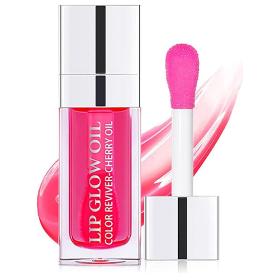 Lip Oil Hydrating Tinted Lip Balm, Plump Lip Gloss Lip Care Transparent Toot Lip Oil Tinted (015# Cherry Red)-VivaGrace Women