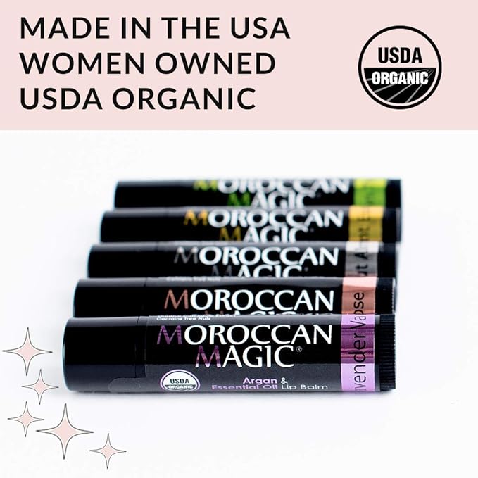 Moroccan Magic Organic Unscented Lip Balm 3 Pack | Ultra-Hydrating Argan Oil Lip Moisturizer + Vitamin E | Natural Chapstick for Dry Lips | Smooth, Non-Toxic | Organic Lip Balm-VivaGrace Women