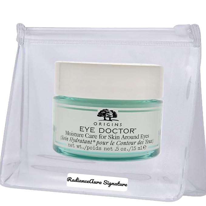 Hydrating Eye Cream Bundle. Include: 1 Pack of RadianceAura Signature Leak-Proof Travel Bag +1 Pack Origins Eye Doctor Moisture Care for Skin Around Eyes 0.5 Oz-VivaGrace Women