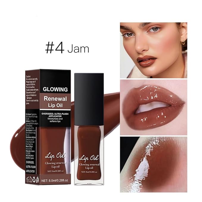 MAEPEOR Glowing Lip Oil 7 Colors Hydrating Lip Balm Nourishing Lip Care Lip Treatment Glossy Finish Non-sticky Moisturizing Lip Balm (04 Jam)-VivaGrace Women