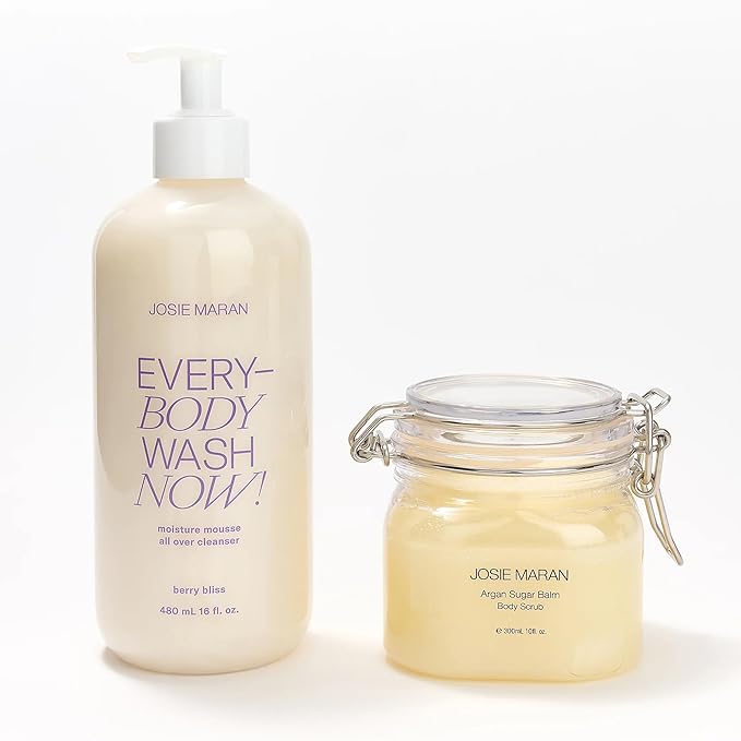 Josie Maran Sugar, Suds & Everything Nice Body Care Set - Includes EveryBODY Wash Now! and Argan Sugar Balm Body Scrub to Nourish & Exfoliate Skin - Berry Bliss (2 Count)-VivaGrace Women
