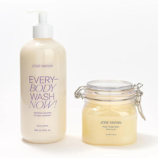 Josie Maran Sugar, Suds & Everything Nice Body Care Set - Includes EveryBODY Wash Now! and Argan Sugar Balm Body Scrub to Nourish & Exfoliate Skin - Berry Bliss (2 Count)-VivaGrace Women