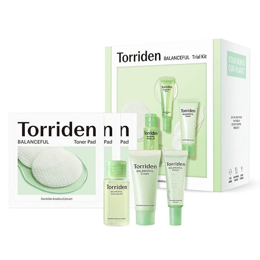 Torriden BALANCEFUL Cica Trial Kit, Gotu Kola Infused Daily Skincare Kit - 4 Step Regimen with Cleansing Gel, Toner Pad, Serum, and Cream | Vegan, Hypoallergenic Korean Skin Care-VivaGrace Women
