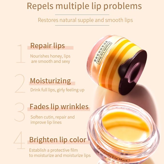 4Pcs Bee Lip Balm Honey Pot,Honey Lip Mask Hydrating Prevention Dry and Cracked Lip Scrubs Exfoliator,lip balm hydrating Bee Lip Mask Balm,Lip Sleep Mask Reduces Lip Lines-VivaGrace Women