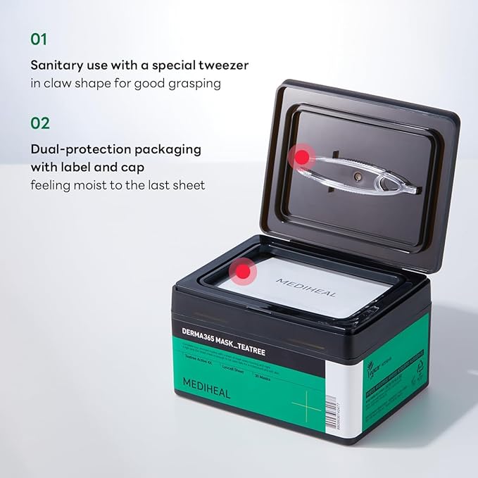 Mediheal Derma 365 Teetree Mask (30 Masks) - Daily Skin Care Mask for Deeply Comforting and Calming Skin with Teatree Active 4X-VivaGrace Women