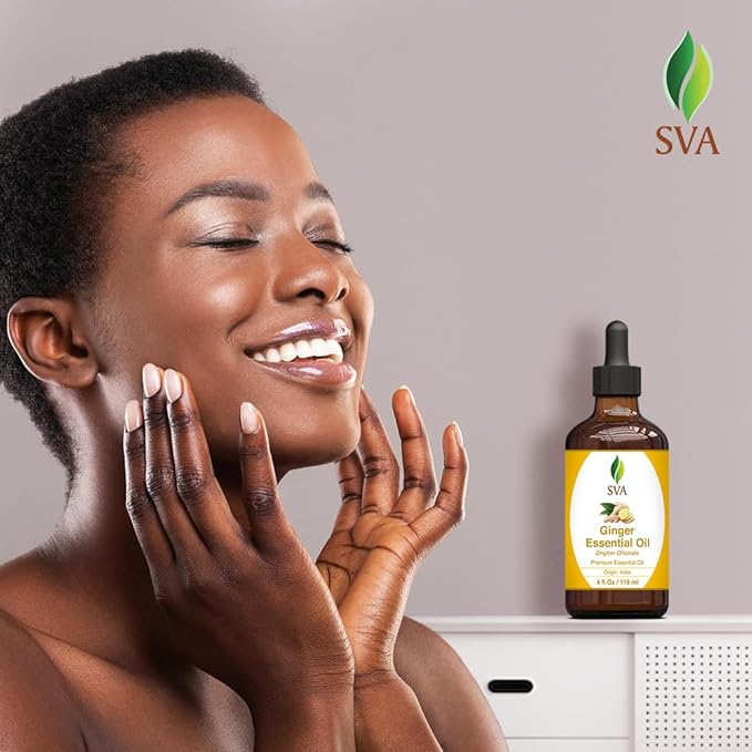 SVA Ginger Essential Oil – 4 Fl Oz – 100% Natural Ginger Oil - for Diffuser, Hair Care, Face, Skin Care, Aromatherapy, Scalp and Body Massage, Soap and Candle Making – with Dropper-VivaGrace Women