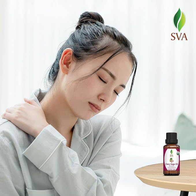 SVA Clary Sage Essential Oil Organic – 1/3 Fl Oz – 100% Natural Organic Clary Sage Oil - for Diffuser, Hair Care, Face, Skin Care, Aromatherapy, Scalp and Body Massage, Soap and Candle Making-VivaGrace Women
