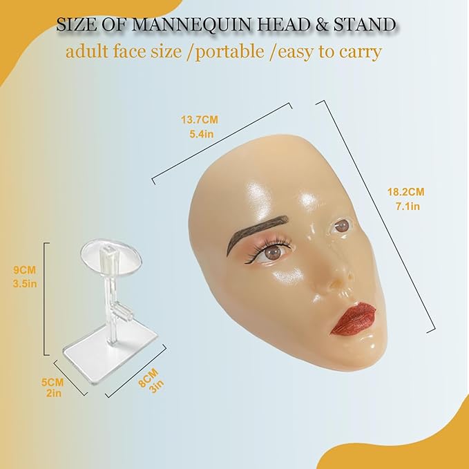 Makeup Practice Face Board, 5D Makeup Mannequin Face with Makeup Practice Kit for Makeup Artist, Beginners Face Makeup Practice, Eyelash Eyeliner Eyebrow Mapping, Come with Makeup Tools & Makeup Bag-VivaGrace Women
