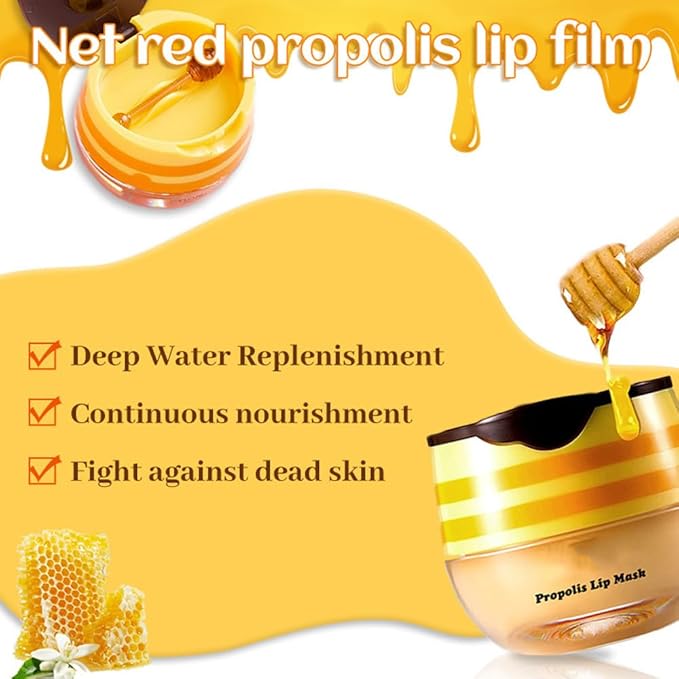 Honey Lip Balm Pot, Propolis Lip Mask, Strawberry Hydrating Propolis Lip Sleeping Mask, Prevent Dry&Cracked, Lip Repair Nourishes the Lip Skin (honey&straberry&cherry&apple)-VivaGrace Women