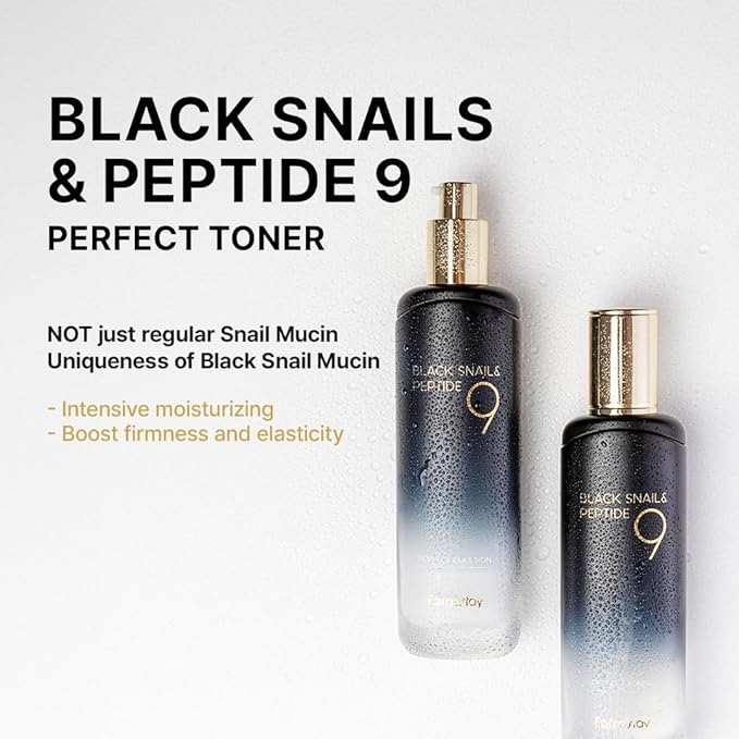 Farmstay Black Snail & Peptide 9 Perfect Toner, Snail Mucin Toner for Elastic & Glow Skin, Moisturizing & Anti-Aging, Smooths & Refine Skin Texutre, Korean Skin Care, for Women & Men, 4.05 Fl. Oz-VivaGrace Women