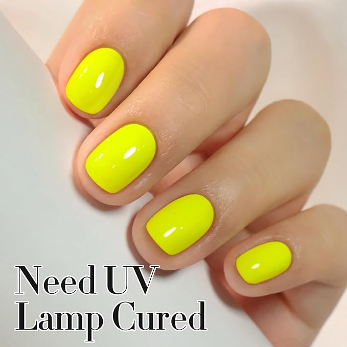 Double Rhythm 0.50 OZ Gel Polish Hema Free Same Color Same Bottle Golden Round Translucent Neutral Natural Milky 15 ML Jelly UV Polish Art DIY at Home (Neon Yellow-C1043)
