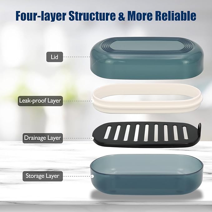 Shampoo Bar Holder Travel Case, Large Soap Holder for 5 oz/10 oz Oversized Bars, Durable & Versatile Storage Soap Container with Drainage Layer (Blue Style A-Large)-VivaGrace Women