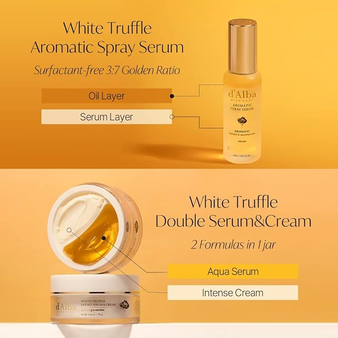 d'Alba Italian White Truffle Vegan Gift for HER, First Aromatic Spray Serum & Double Serum & Cream, Facial Skincare Gift Set-VivaGrace Women