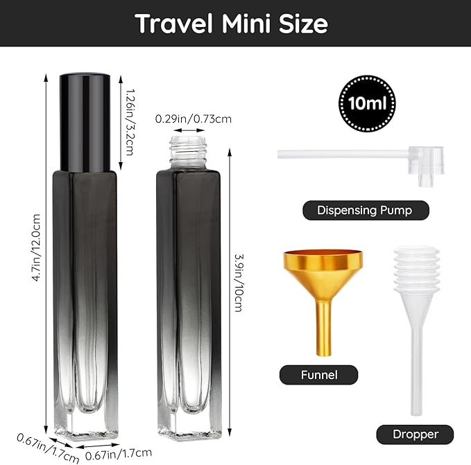 Segbeauty 0.34oz Refillable Glass Perfume Bottle,10 Pack of 10ml Perfume Container For Travel, Empty Atomizer Sprayer for Cologne Dispenser, Travel Sample Bottles Cologne Making Kit with Refill Tool-VivaGrace Women