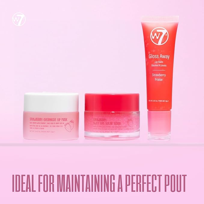 W7 Sweet Dreams Lip Care Trio - 3 Piece Set - Overnight Lip Mask, Lip Balm & Lip Scrub - Strawberry-VivaGrace Women