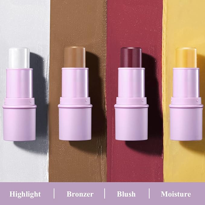 4Pcs Cream Blush Contour Highlighter Bronzer Moisturizer Stick Makeup Set #T Blush Glow3-VivaGrace Women