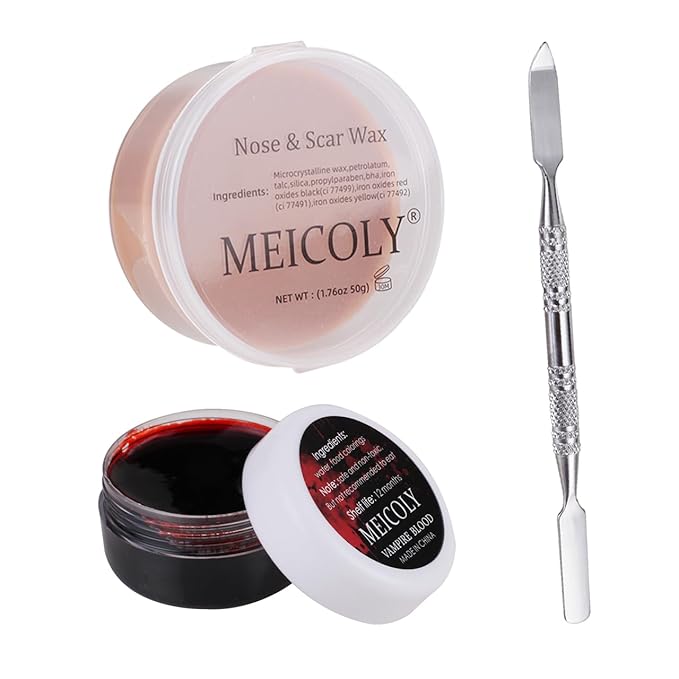 MEICOLY 3pcs SFX Special Effects Makeup Kit - Fake Nose Putty, Scar Wax, Fake Blood Scab Gel, Dark-VivaGrace Women