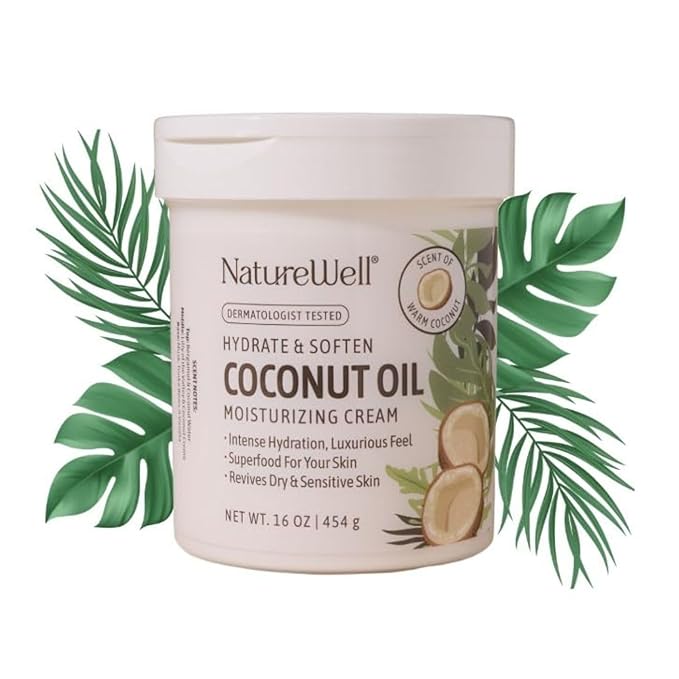 NATURE WELL Hydrate & Soften Coconut Oil Moisturizing Cream for Face, Body, & Hands, Non-Greasy, Intense Hydration & Luxurious Feel, Revives Dry & Sensitive Skin, Superfood for Your Skin, 16 Oz-VivaGrace Women