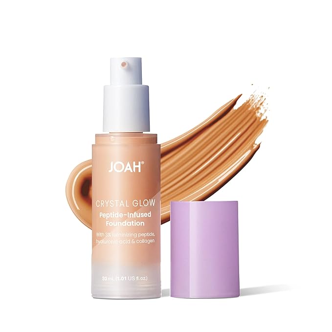 JOAH Crystal Glow Peptide-Infused Foundation, 2-in-1 Multitasking Korean Makeup with Blurring Face Primer, Luminizer, Hydration & Skin Defense for a Flawless Finish, 1.01 Oz, Light Medium Neutral-VivaGrace Women